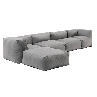 Canapé d'angle fixe modulable avec 2 chauffeuses, 2 angles et 1 pouf, MIXI OVIALA