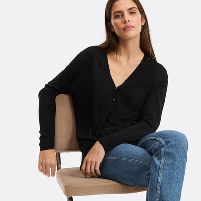 Fine knit buttoned cardigan with v-neck LA REDOUTE COLLECTIONS