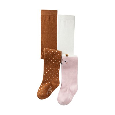 Lot de 2 paires de collants à pois/animalier VERTBAUDET
