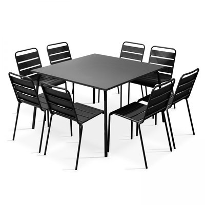 Salon de jardin table carrée et 8 chaises en métal, PALAVAS OVIALA