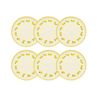 Lot de 6 assiettes à dessert 20cm en grès, CITRON NOVASTYL