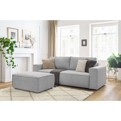Canapé droit convertible 4 places en velours côtelé avec pouf, NIHAD BOBOCHIC