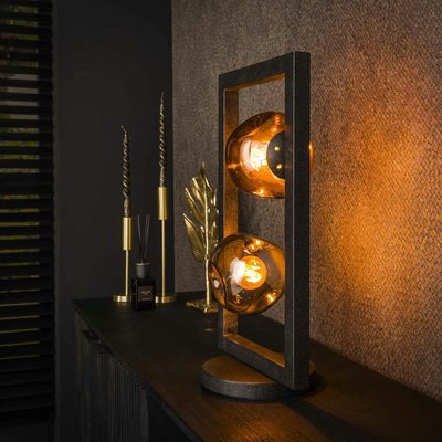 Lampe à poser avec cadre 2 abat-jour en verre déformé NIAGARA PIER IMPORT