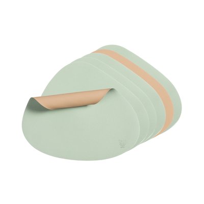 Set de table curve réversible - 6 pièces - Cuir recyclé rose pâle et vert pâle BJORN