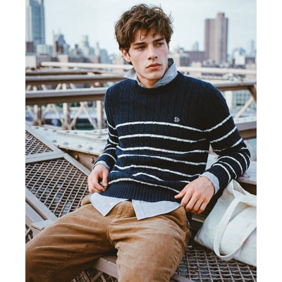 Pull en maille torsadée à rayures en coton SUPERDRY