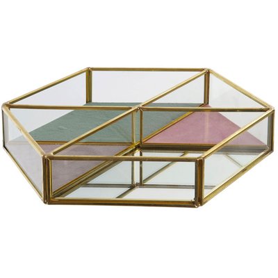 Plateau rangement bijoux en métal doré, velours et miroir 23.5x20.5x4cm WADIGA