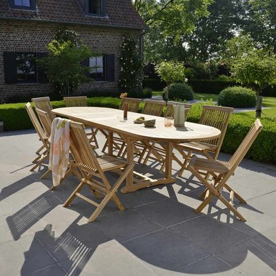Salon de jardin en teck massif extensible 8/10 places MIDLAND BERAH GETAH