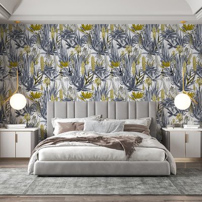 Papier peint tropical avec des plantes exotiques d'aloe vera - 510x260 cm (l x h) LA TOUCHE ORIGINALE