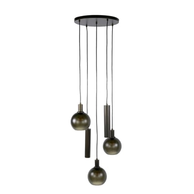 Suspension verticale 5 lampes verre dépoli brun et métal bronze NIAGARA PIER IMPORT