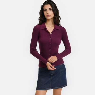Polo Collar Cardigan in Fine Knit with Button Fastening LA REDOUTE COLLECTIONS