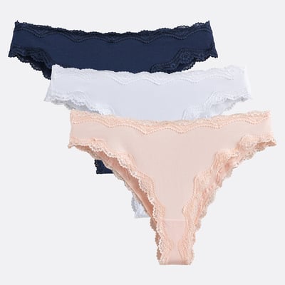 Pack of 3 Tangas in Cotton/Lace LA REDOUTE COLLECTIONS