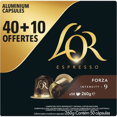 Capsules Espresso FORZA x40 + 10 offertes L'OR