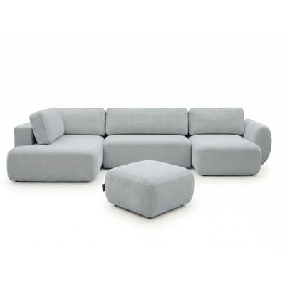 Canapé panoramique convertible 6 places en tissu texturé avec pouf, DENISE BOBOCHIC