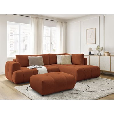 Canapé d'angle convertible 4 places en tissu lisse avec pouf, FUJI BOBOCHIC