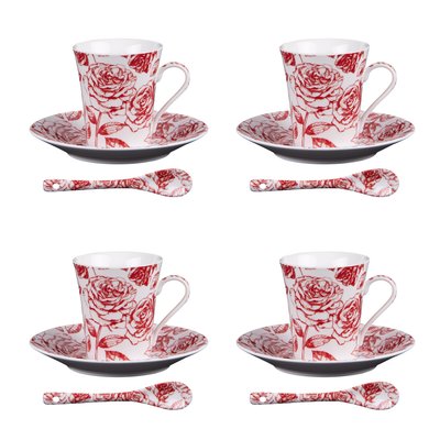 Coffret 4 tasses et sous tasses avec cuillères 16 cl  -LOUISE TABLE PASSION