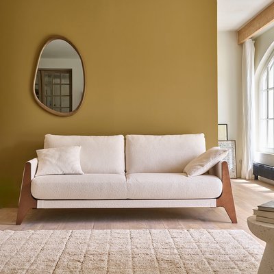 Canapé droit 4 places en bois massif et tissu bouclette blanc  ONDINE BERAH GETAH