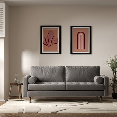 Coco Mid-Century Velvet 3 Seater Sofa with Walnut Legs SO'HOME