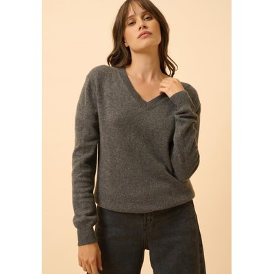 NORA pull col v anthracite chiné en cachemire JUST CASHMERE