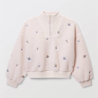 Sweat col montant brodé en sherpa MONOPRIX