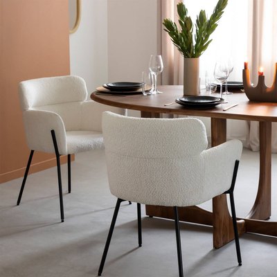 Fauteuil en tissu bouclette blanc (lot de 2) KANOA MADE IN MEUBLES 
