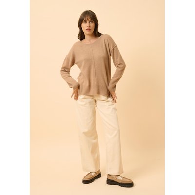 TESS pull col rond camel chiné en cachemire JUST CASHMERE