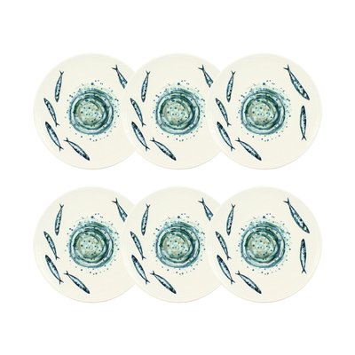 Lot de 6 assiettes plates en faïence 27cm, SARDINE NOVASTYL