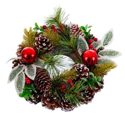 Couronne de l'Avent décoration Noël pommes de pin vert et rouge 22cm WADIGA