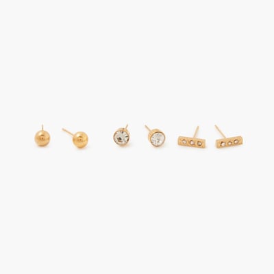 Set de 3 puces d'oreilles acier inoxydable doré BALABOOSTE
