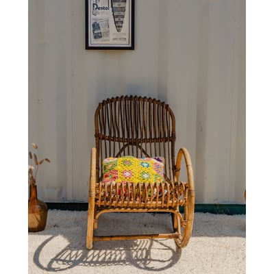 Rocking-chair en rotin Alibert N°84 - Bon état DEBONGOUT