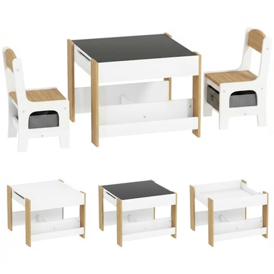 Ensemble 3 pièces table 2 chaises enfant plateau table réversible rangements HOMCOM