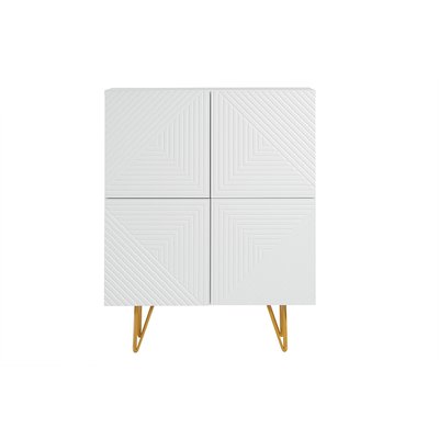 Buffet haut design gravé blanc mat et métal doré 4 portes L86 cm OZEN MILIBOO