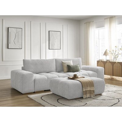 Canapé droit convertible 4 places en tissu bouclette avec pouf, ANAKIN BOBOCHIC