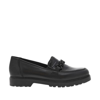Mocassins en cuir noirs à talon décroché bas avec des soufflets élastiqués RIEKER