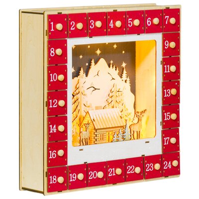 Calendrier de l'Avent LED en bois - 24 tiroirs - rouge HOMCOM