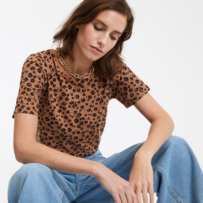 Short Sleeve Crew Neck T-Shirt in Leopard Print LA REDOUTE COLLECTIONS
