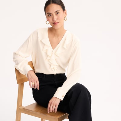 Blouse col V à volants manches longues ANNE WEYBURN