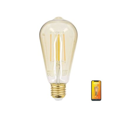 Ampoule Led Connectée Kozii, Éclairage Multi-blancs, Filament E27 St64 Au Verre Ambré, 4,9w Cons. Variation De Luminosité XANLITE