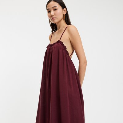 Flared Long Dress with Shoestring Straps LA REDOUTE COLLECTIONS