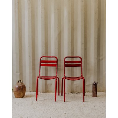 Paire de chaises en métal rouge Alma N°1589 - Bon état DEBONGOUT