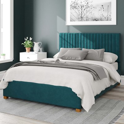 Grant Plush Velvet Storage Ottoman Bed with Vertical Upholstered Headboard ASPIRE