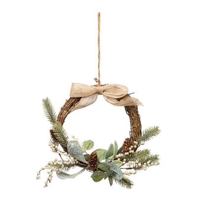 Couronne branches et houx 36 cm blanc FEERIC LIGHTS & CHRISTMAS