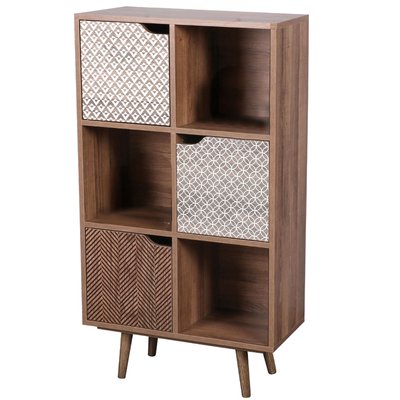 Étagère en bois 6 casiers avec portes décorées 60x29x105cm WADIGA