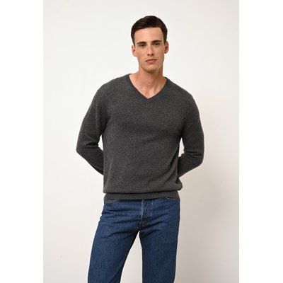 WALT pull col v anthracite chiné en cachemire JUST CASHMERE