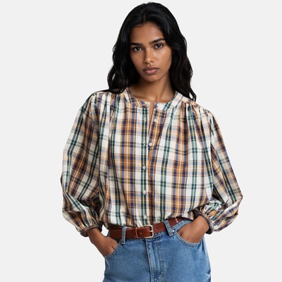 Blouse col mao oversize à carreaux, Signature BERTHE LA REDOUTE COLLECTIONS