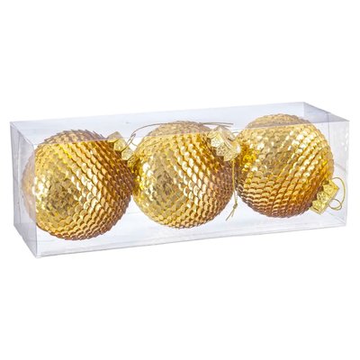 Set de 3 boules de Noël dorées écailles mousse - 8cm WADIGA
