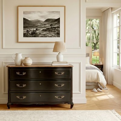 Commode style shabby chic, plateau chêne, 3 tiroirs SERRENA ROBIN DES BOIS