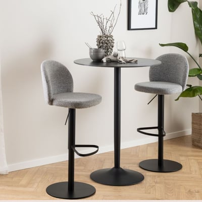 Tabourets de bar tissu gris clair piétement métal noir (lot de 2) - PATIA HELLIN, DEPUIS 1862