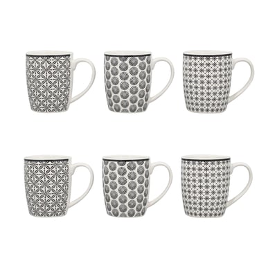 Lot de 6 mugs en porcelaine 32cl, GRAPHIK NOVASTYL