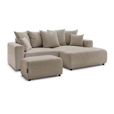 Canapé d'angle convertible 5 places en tissu chiné avec pouf, ATILLA BOBOCHIC