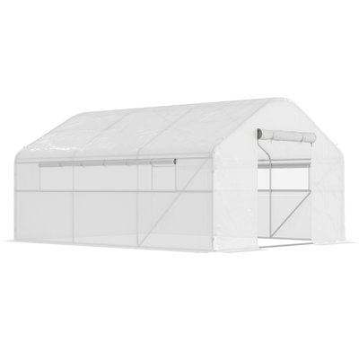 Serre de jardin 12 m² porte 2 grandes fenêtres enroulables maillées blanc OUTSUNNY